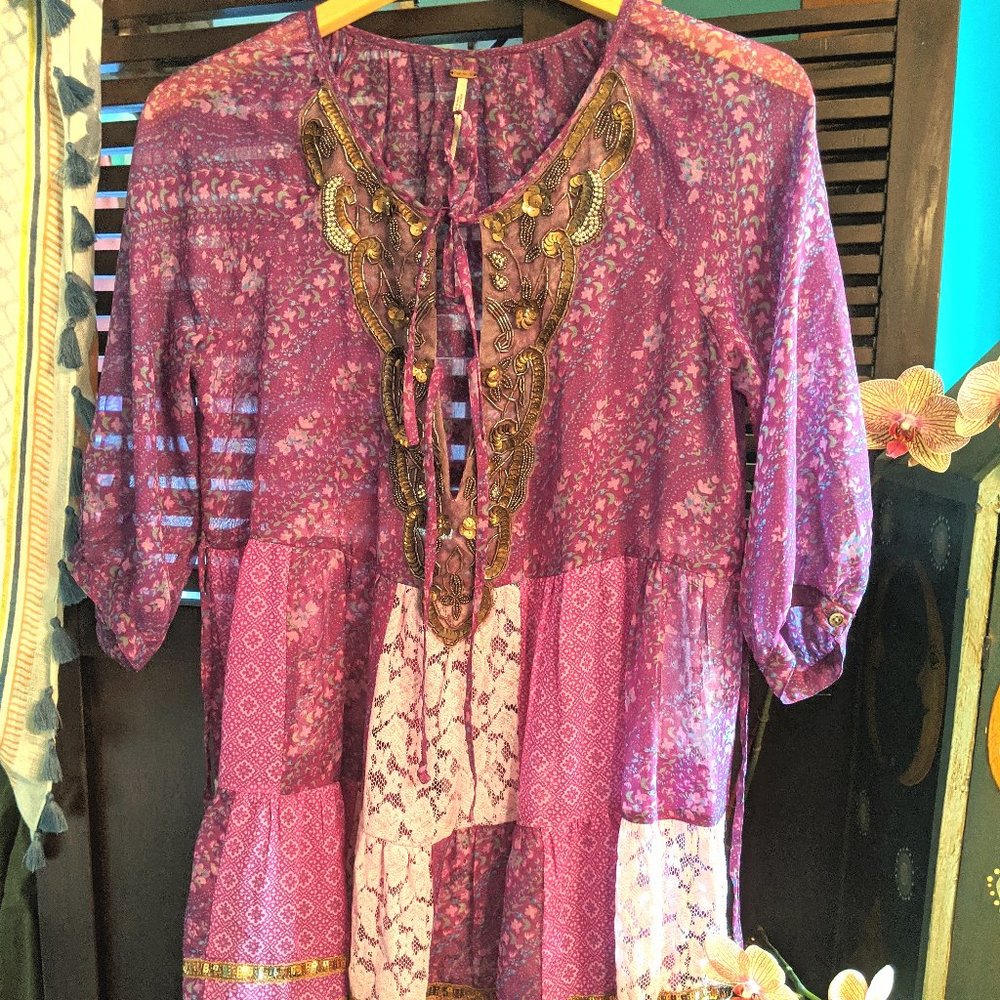 FREE PEOPLE Spangled Purple Boho Top